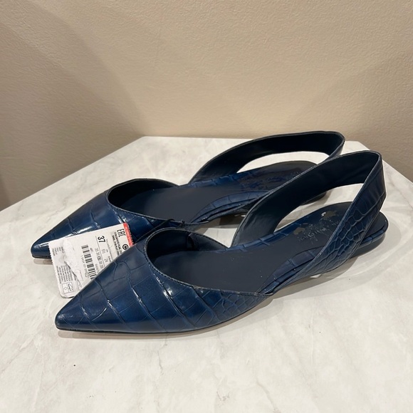 🔥Zara Elegant Blue Croc-Embossed Slingback Flats🔥 - Picture 1 of 4